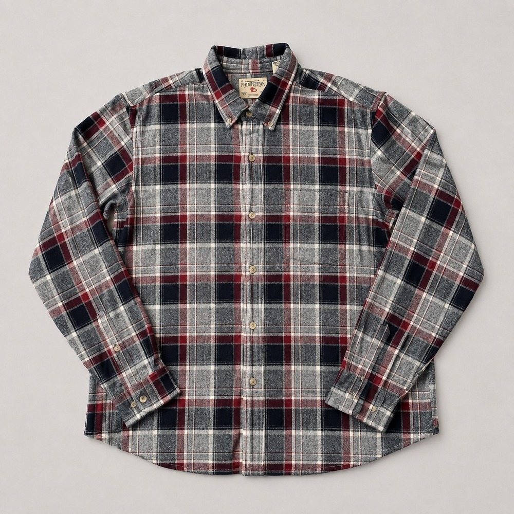RedHead Mens XL Plaid Flannel Shirt Gray Burgundy Button Up Long Sleeve